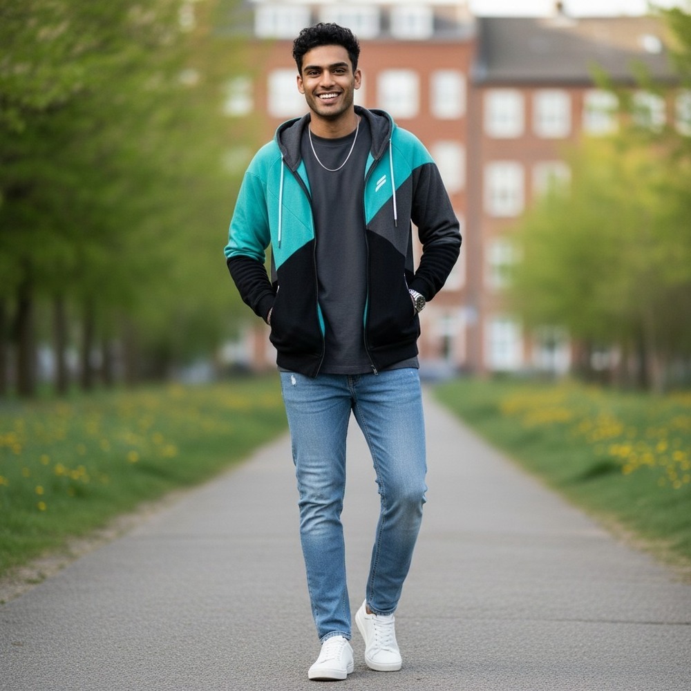 Doyoueven Zip Hoodie Mens M Aqua Gray‎ Black Colorblock Athletic Jacket Gymcore